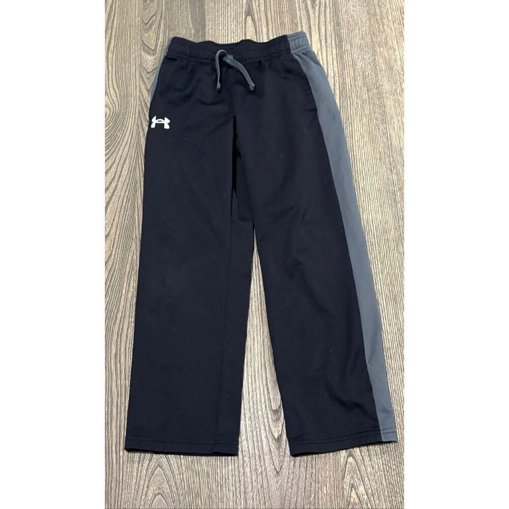 Under Armour Youth Boys Track Pants Elastic Waist Logo Print Black/Gray Size YSM